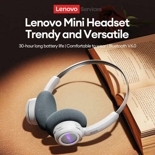 Lenovo LS113 On-Ear Bluetooth 6.0 Headphones 30H Battery ENC Noise Reduction Wireless Headset RGB Light Stylish Retro Earphones