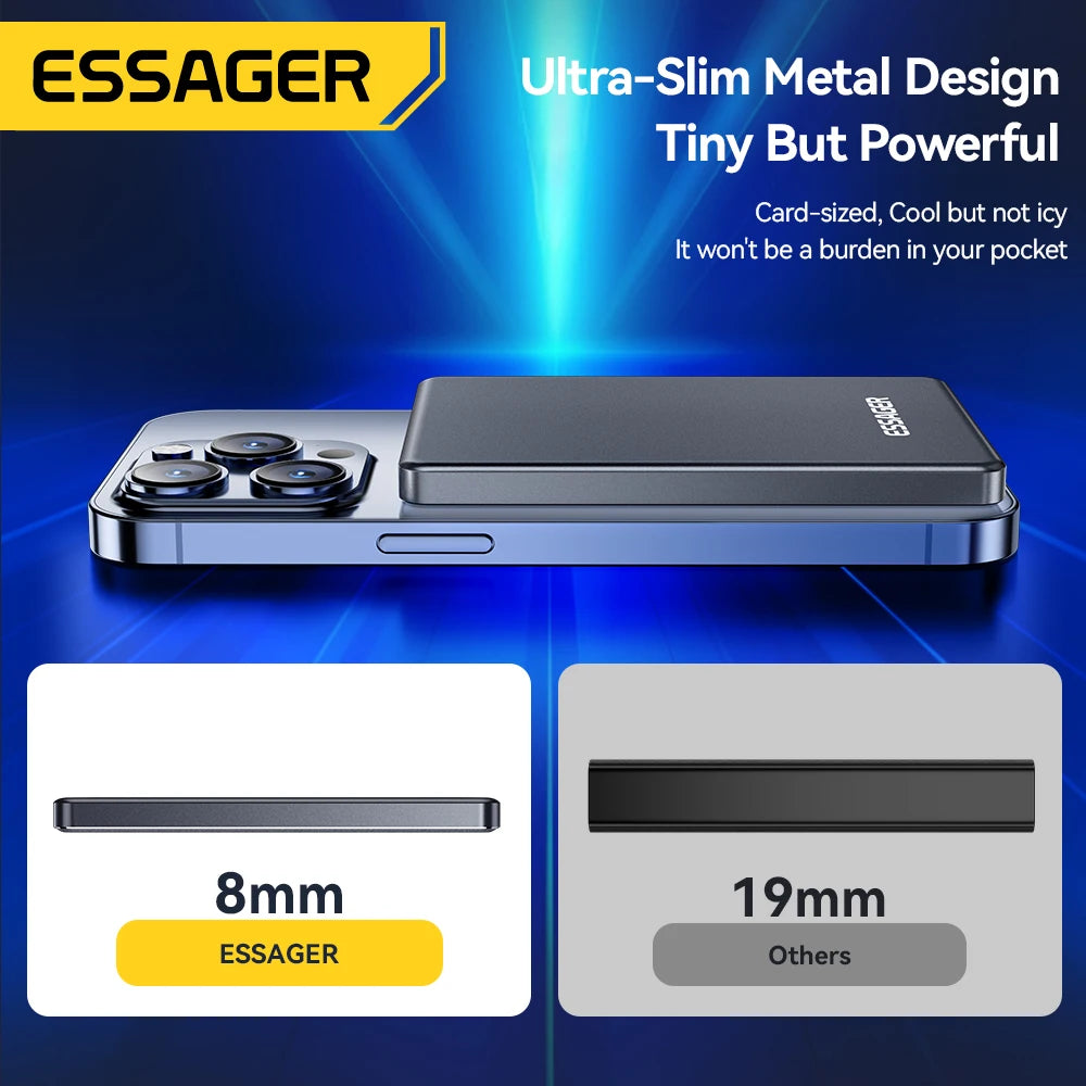 Essager Thin Wireless Power Bank Magnetic 20W 5000mAh Portable Fast Charging External Battery for Magsafe For iPhone 17 16 15 14