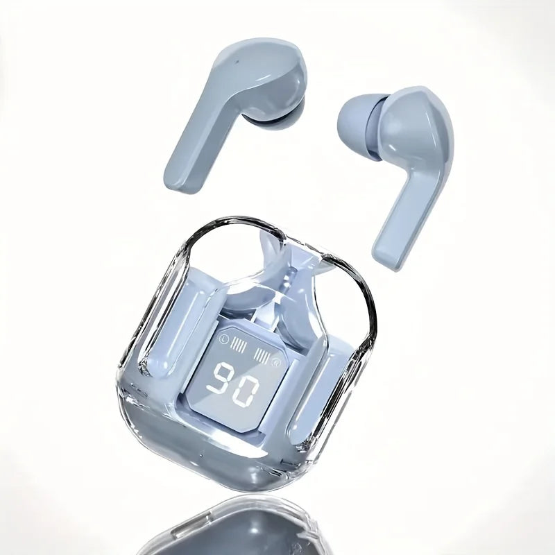 Wireless Earbuds with LED Battery Display & Transparent Design - HIFI Sound, USB-C, Touch Control for Fitness & Daily Use