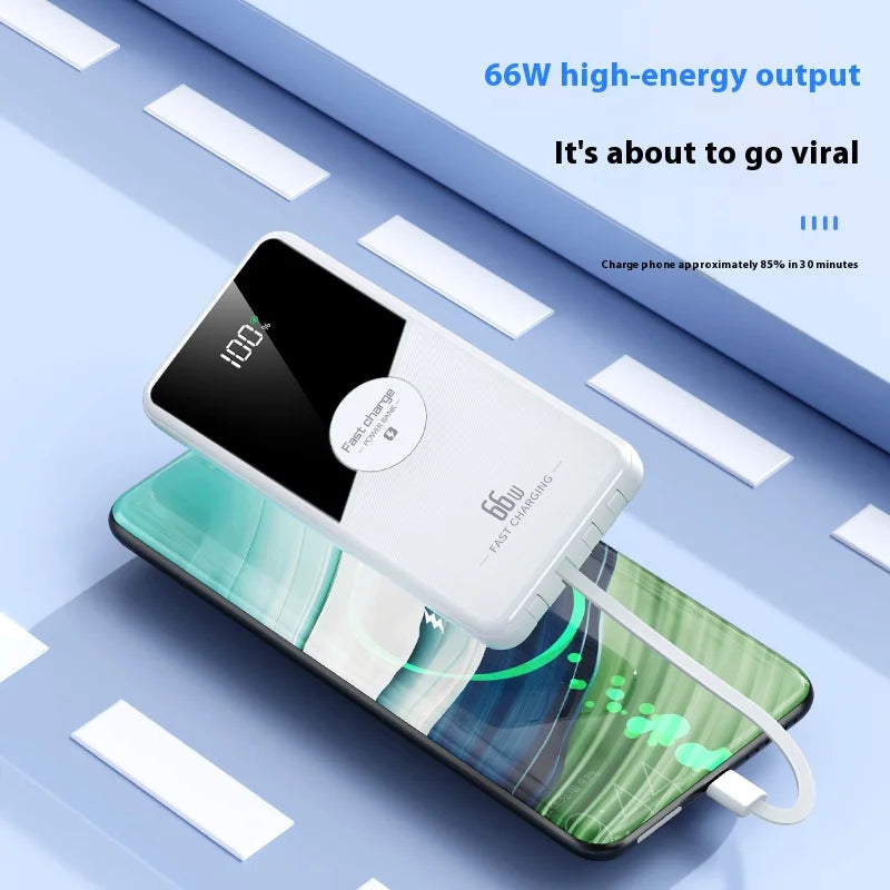 20000mAh Power Bank  Large Capacity With 4 Cables Fast Charging Portable Battery Charger for iPhone Samsung Xiaomi