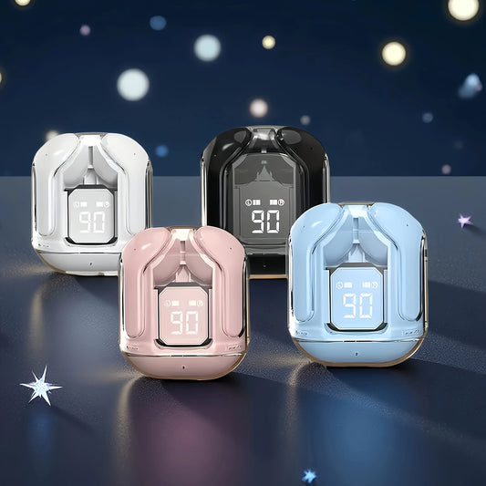 Wireless Earbuds with LED Battery Display & Transparent Design - HIFI Sound, USB-C, Touch Control for Fitness & Daily Use